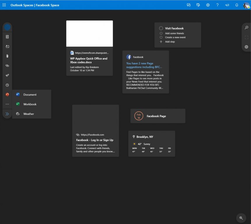 Añadiendo contenido a un Space en Outlook Space